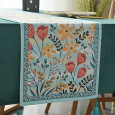 藝術花朵花園餐桌桌旗, 藍色, S