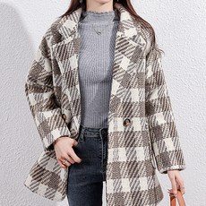 루나걸 여성용 라펠리 빅 체크 모직 코트