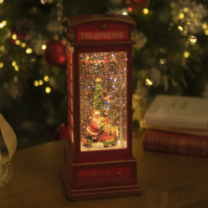 LENA ENERGY 聖誕感性擺飾雪花球音樂盒 可動式室內裝飾氣氛燈, 紅色電話亭, 9.2 x 19.8 cm