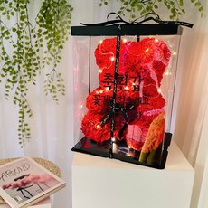 러블리팜 로즈베어 L + 전용케이스 + 리본장식 + LED전구 + 종합레터링시트지 세트, 레드(곰인형), 블랙(레터링), 1개