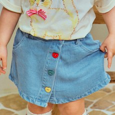 First Blue 女童透氣不對稱開衩牛仔裙褲