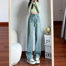 피어니스트 여성용 하이웨스트 포켓스타일 일자핏 청바지