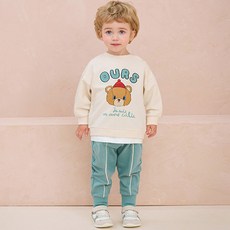 milkmile 童款泰迪熊圖案長袖上衣+配色線條長褲套裝