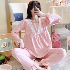 Damon 孕婦V領蕾絲睡衣上下身套裝 nso612