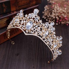 V字線條髮飾皇冠 WC817, 1個, 金白色