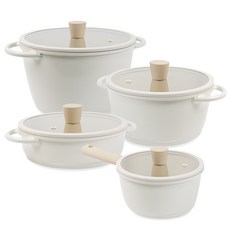 LaCena 電磁爐適用Cream系列鍋具 4入組, 單柄湯鍋(附玻璃鍋蓋)18cm+雙耳湯鍋(附玻璃鍋蓋)20cm+雙耳湯鍋(附玻璃鍋蓋)24cm+雙耳矮湯鍋(附玻璃鍋蓋)20cm, 單色