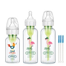 닥터브라운 데코 유리 젖병 내로우넥 120ml + 250ml x 2p 세트, 1단계(신생아용), 2단계, 혼합색상, 1개 1단계(신생아용), 2단계, 혼합색상, 1개