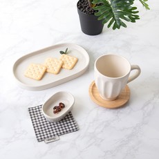 PRELUDE 素色橢圓形餐盤+橢圓形醬料碟+馬克杯組, 橢圓盤架+橢圓醬碗+馬克杯, 象牙