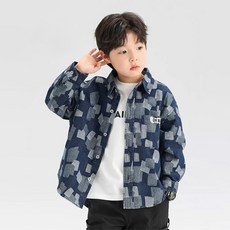 Uvely 兒童丹寧格紋長袖襯衫