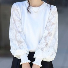 ATTERLIC 女款玫瑰蕾絲泡泡袖荷葉邊針織T恤 10890