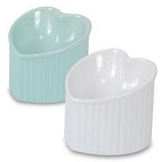 모나지오 반려동물 경사형 러브 도자기 식기 2종 세트, 1세트, 민트, 화이트