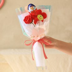 센트바스켓 비누꽃 스마일 킨더조이 꽃다발, 레드(꽃다발), 랜덤 발송(킨더조이), 1개