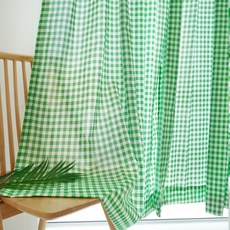 SCOHOme 好眠格紋四季遮光窗簾 + 伸縮桿組合, 格紋綠