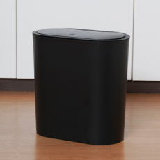 PEONIST 圓形纖薄一鍵式附蓋垃圾桶, 黑色