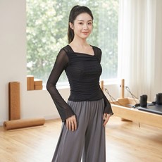 INFIOUS 女款舞蹈皮拉提斯透視垂墜長袖T恤 I263-0597