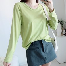 이지스튜디오 여성용 통기성 라인데일리 브이넥 여리 긴팔 티셔츠