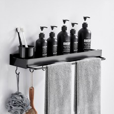 MONACO OLIVE 金屬系列 現代鋼製層架 毛巾桿型 50 + 免釘膠固定組, 黑色, 1套