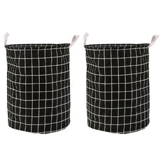 어코랄 원형 옷 빨래 바구니, 블랙체크, 2개