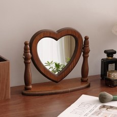 Mabsoshop 法國復古原木化妝臺桌鏡 愛心 HR2664