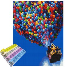 畫布型 鑽石畫 DIY 套組 40 x 50 cm + 28格珠子收納盒, 氣球屋, 1套