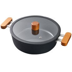 TOF 電磁爐適用Black Edition陶瓷塗層雙耳湯鍋+玻璃鍋蓋, 24cm, 黑色 棕色