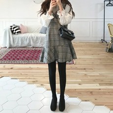 Goodif 襯衫袖格紋連身裙 含大尺碼, 灰色格紋