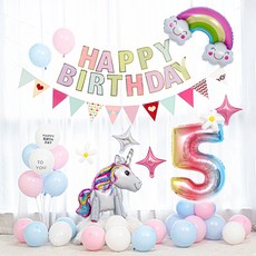 P&B UNITY 獨角獸生日派對氣球組, 隨機發貨（固化色帶）, 1組