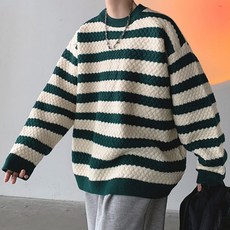 JTL 男款條紋休閒男友風寬鬆版針織衫