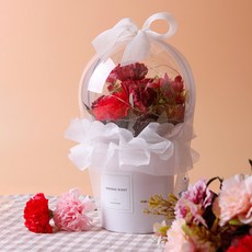 Morningscent 晨光香氣 LED燈康乃馨玫瑰人造香皂氣球花束 小型 + 提袋, 紅色, 1個