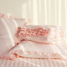 Reciente 素色棉質泡泡紗荷葉邊薄被, 杏粉色