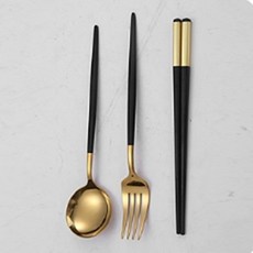 柔和金色不鏽鋼便攜餐具+收納盒組, 黑色, 湯匙+筷子+叉子+收納盒, 1套