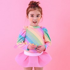 GOING KIDS 女童款彩虹印花長袖泳衣