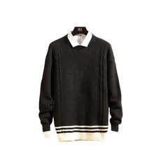 男款 AOULS 簡約配色鬆餅格紋運動風圓領毛衣 9873