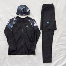 KKOKKOMASHOE 男童用拉鍊長袖短褲水上緊身褲防磨衣泳帽套組 kd32007