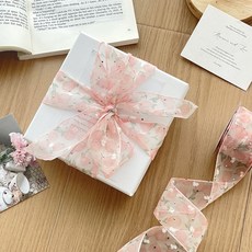 윰스 플라워 패턴 선물포장 쉬폰 리본끈 4cm, 피치, 1개, 9m
