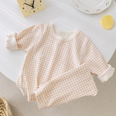 조이멀티 아동용 실크터치 파스텔체크 긴팔 실내복 상하 세트