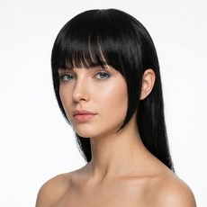 Alleophom 女性用一字瀏海可愛瀏海假髮 ONE SIZE, 黑色, 1個