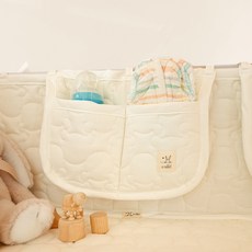AiRabbit 幼兒小熊絎縫床邊口袋 2格收納袋, 象牙白, 1個