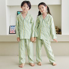 PINGCOCO 兒童條紋檸檬長袖睡衣家居服套裝