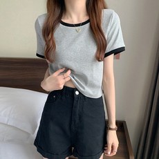 Elsso 女款圓領撞色飾邊短袖上衣