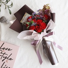 조화 하트 장미카네이션 꽃다발 + 메시지택 세트, 레드(꽃다발), 메시지택(선택안함), 1세트