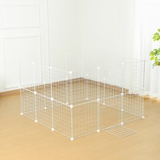 Qilci 寵物DIY狗狗圍欄 23入+鐵網門組, 白色