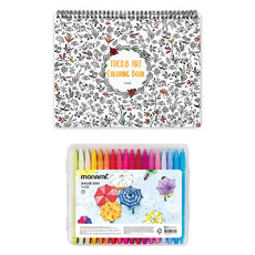 藝術著色本 花卉春天 隨機出貨 + Monami Plus Pen 36色