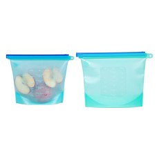 inbloom 矽膠拉鍊袋 冰箱收納容器 1000ml + 1500ml 組合 藍色, 混合, 1套