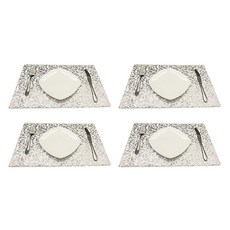 高級餐廳亮面閃亮餐墊 4入, A銀色, 45 x 30 cm