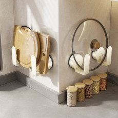 그래다다 초강력 벽걸이 부착식 모던 디자인 고급 탄소강 도마 냄비걸이, 화이트, 4개