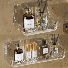 PEONIST 壓克力免鑽孔黏貼式浴室置物架2件組, 1套, 透明