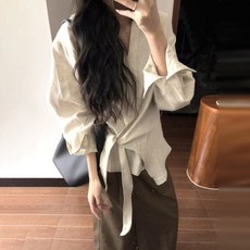 PEONIST 女性長袖裹身式獨特腰身襯衫
