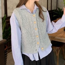 I'M MONG 女款基本版型圓領麻花圖案針織背心 R6S079