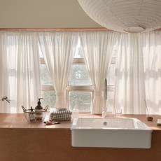 Mariangel 復古雪花毛圈蕾絲穿桿式遮蔽簾, 白色